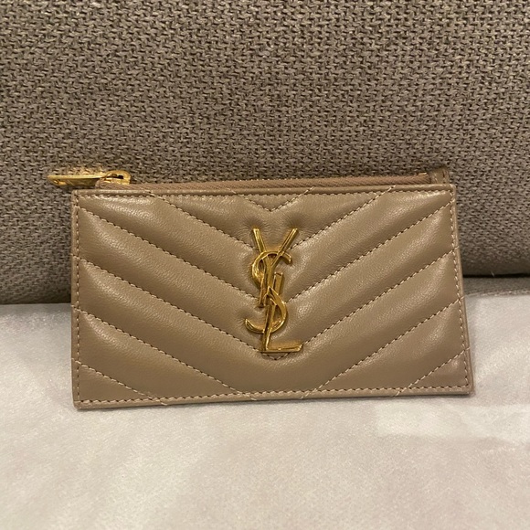 YSL Yves Saint Laurent Cassandre Quilted Card Holder Taupe - Picture 2 of 11